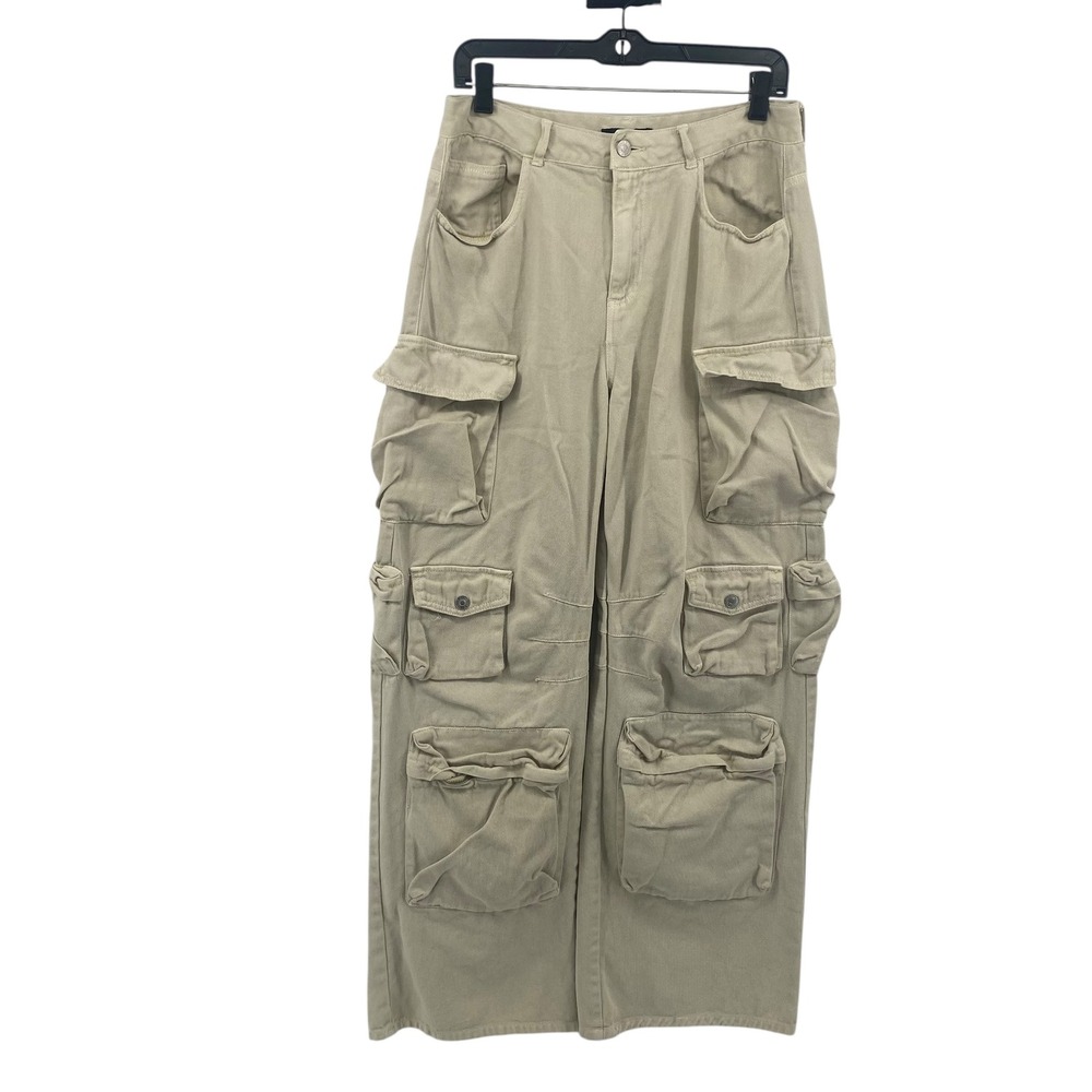 Forever 21 Cargo Pants Womens Large Tan Multi-Pocket Wide Leg Utility Streetwear